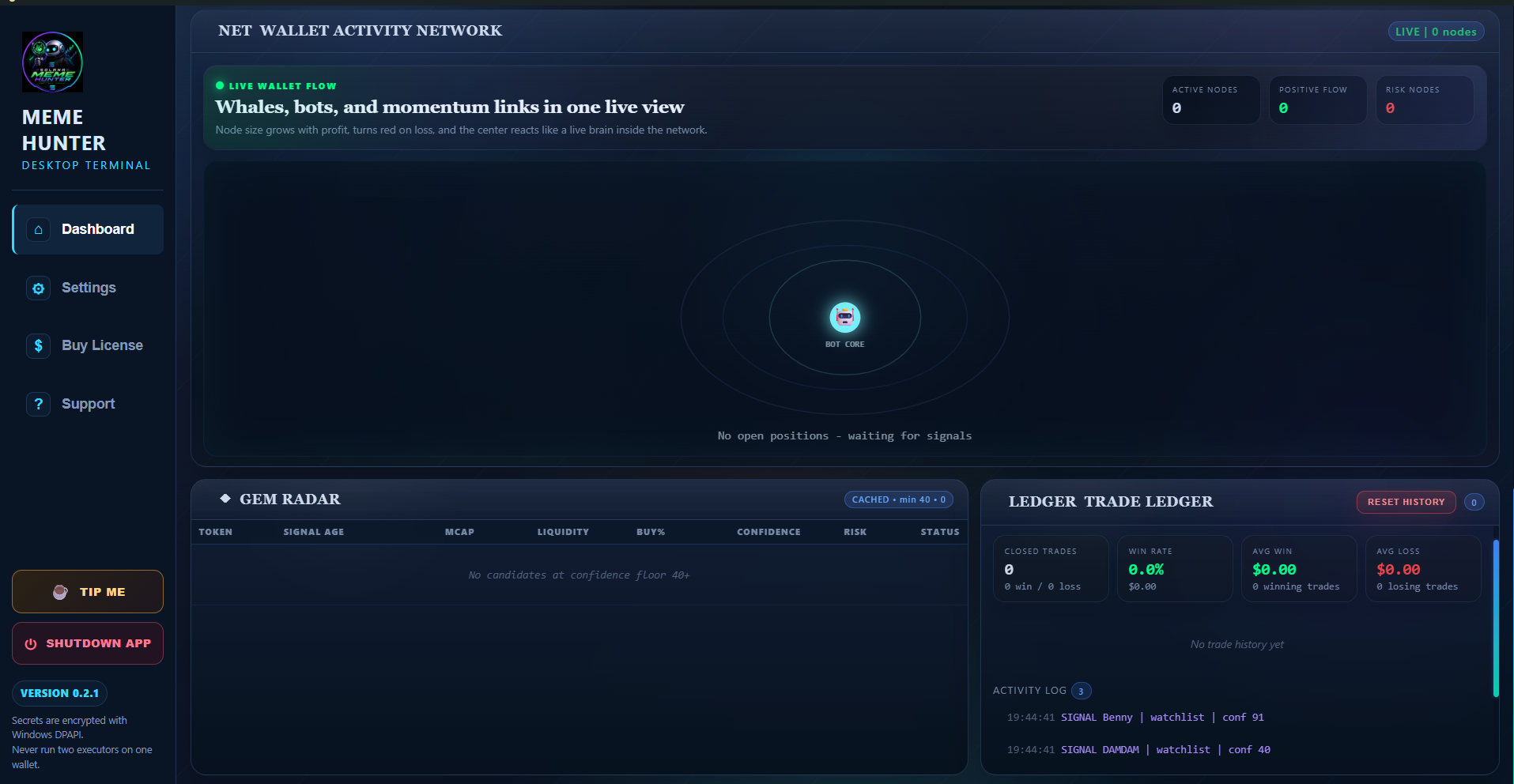 Solana Meme Hunter application view
